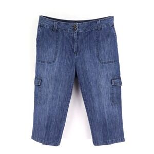 Liz Claiborne Cropped Jeans Mid Rise‎ Womens 12 Blue Denim Cotton Cargo Pockets